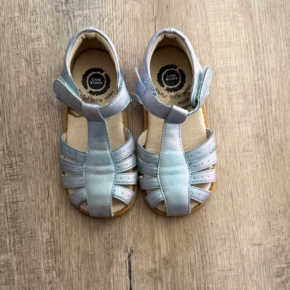 Livie & Luca Kids Sandals - Light Blue and White - Picture 1 of 5